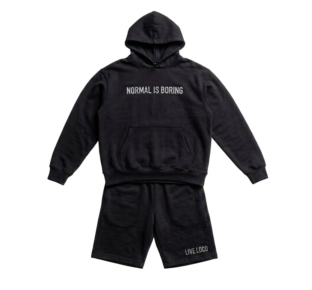 LOCO "Normal Is Boring" Fleece Hoodie & Shorts Set